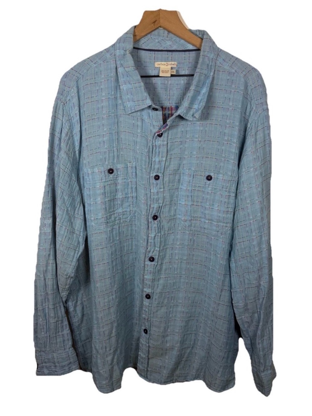 Carbon 2 Cobalt Blue Cotton Gauze Button Up Shirt XXL Roll Cuff Woven Outdoor